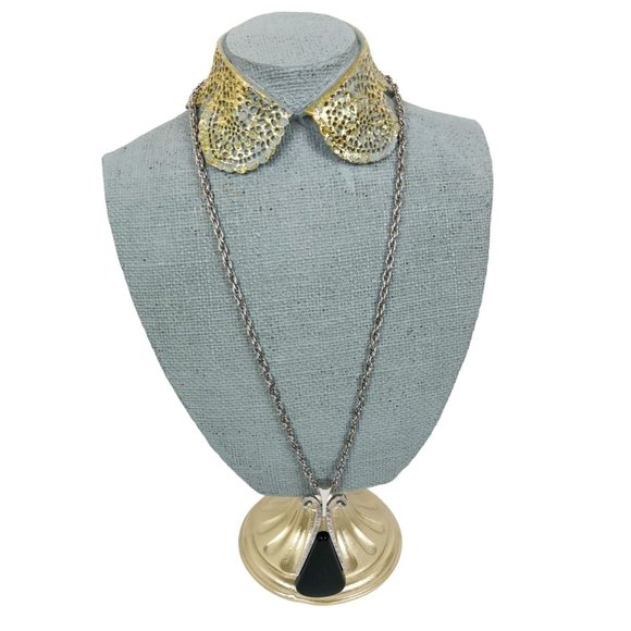 Vintage Avon Faux Onyx Pendant Necklace 24" Chain 4" Pendant - Picture 2 of 4